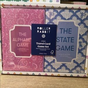 Rare! Roller Rabbit Pink & Blue Travel Card Game Set Authentic